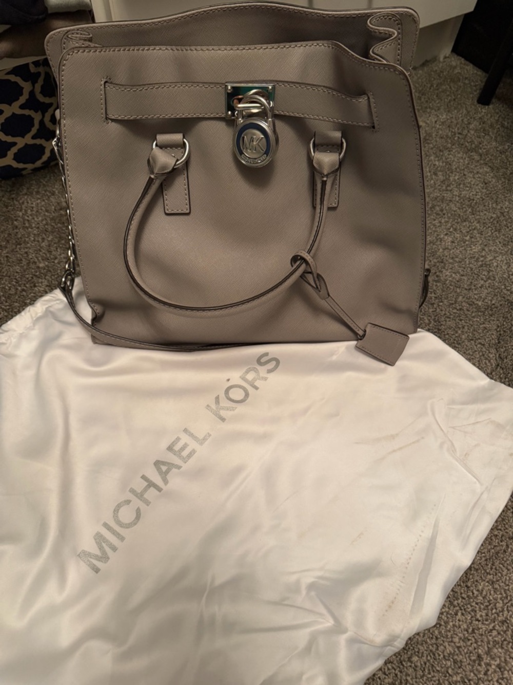 Michael Kors Gray Leather Saffiano Tote with MK Lock
